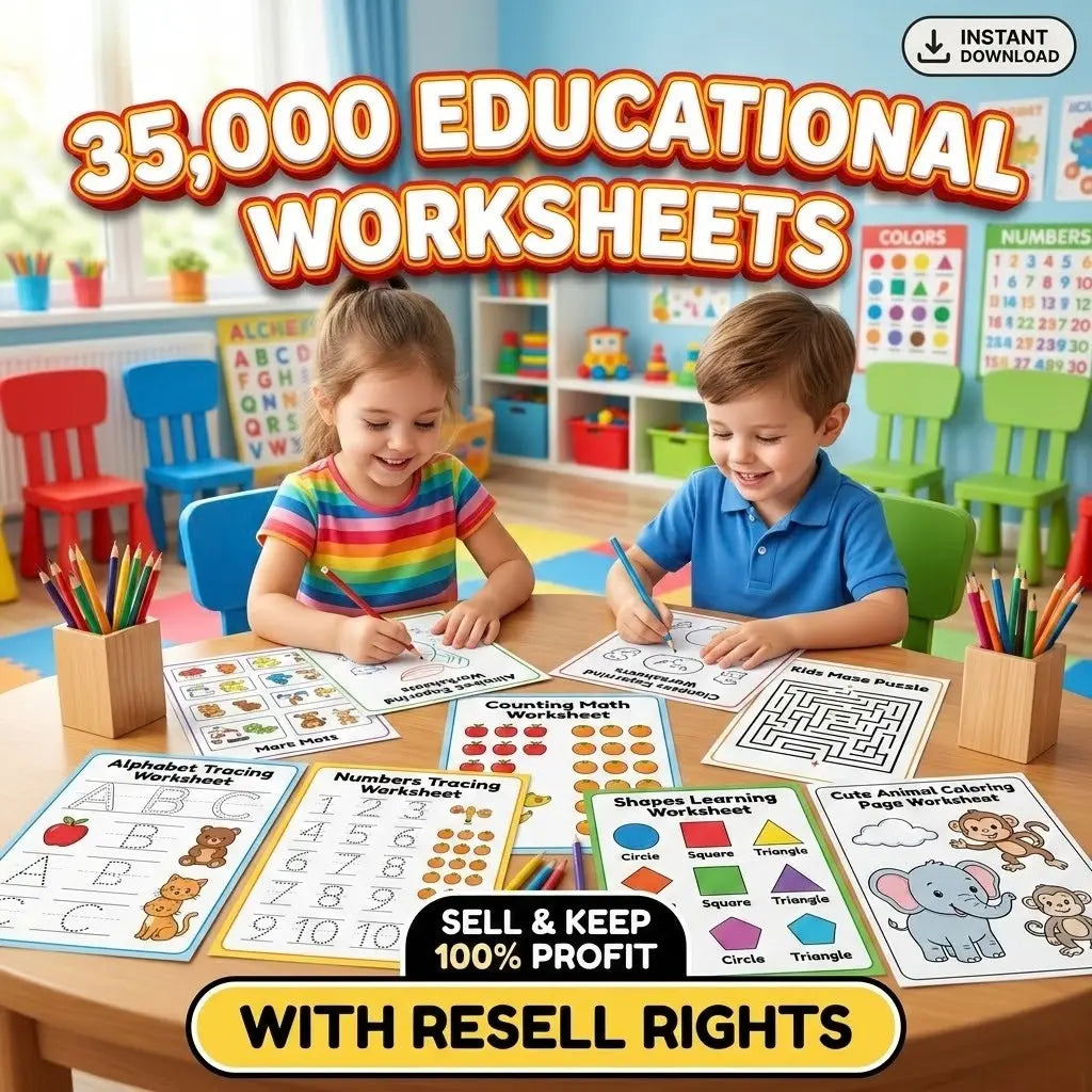 35,000+ Kids Worksheets Bundle | MRR Included