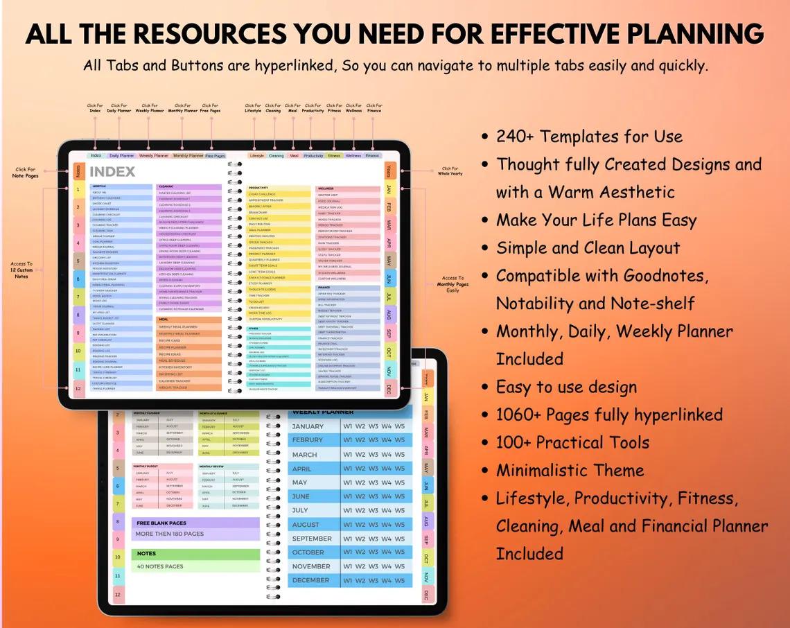 2026-2027 Digital Planner Bundle, Interactive Daily, Weekly, Monthly, Sync with Goodnotes & Google Calendar