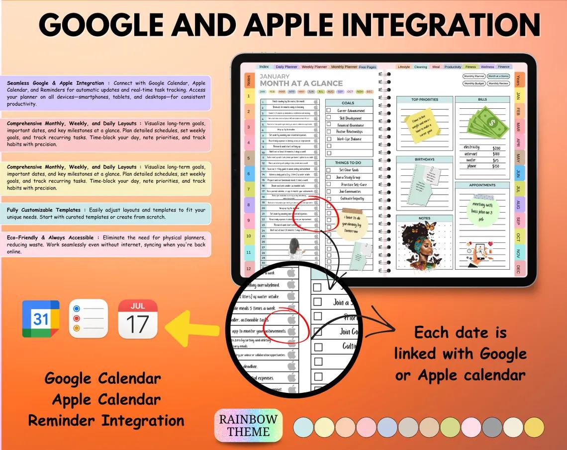 2026-2027 Digital Planner Bundle, Interactive Daily, Weekly, Monthly, Sync with Goodnotes & Google Calendar