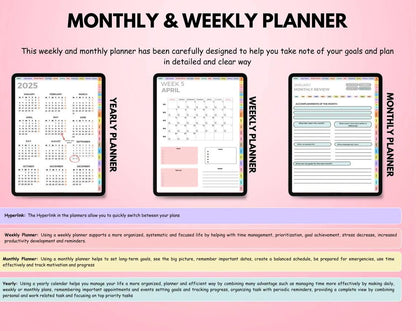 2025-2027 All-in-One Digital Planner - Hyperlinked Daily, Weekly, Monthly Journal for Goodnotes & Apple/Google Calendar