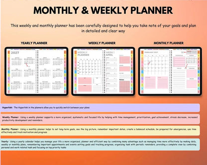 2026-2027 Digital Planner Bundle, Interactive Daily, Weekly, Monthly, Sync with Goodnotes & Google Calendar